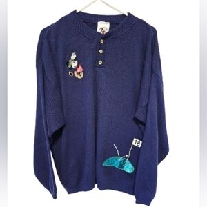 Mickey Mouse Women's Blue Golf Sweater with Embroidery Size Approximately XL